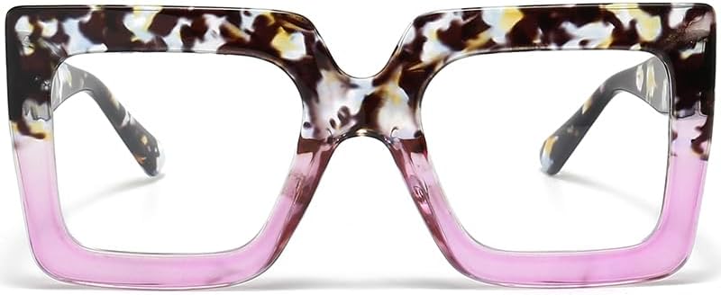 Breaksun Oversized Blue Light Glasses for Women Fashion Thick Square Computer Eyewear Non-Prescription Black Glasses (Floral Gradient Purple) - Image 1